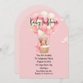 ピンクのテディベアのベビーシャワー 招待状 (正面/裏面)