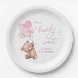 ピンクのテディベアのベビーシャワー「Bearly Wait」 ペーパープレート
