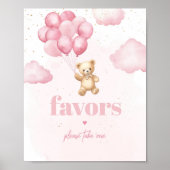 ピンクのテディベアの女の子シャワー好意サイン ポスター (正面)