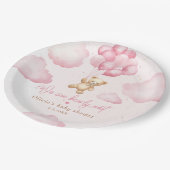 ピンクのテディベアの女の子シャワー私たちは心から待つことができる ペーパープレート (アングル)