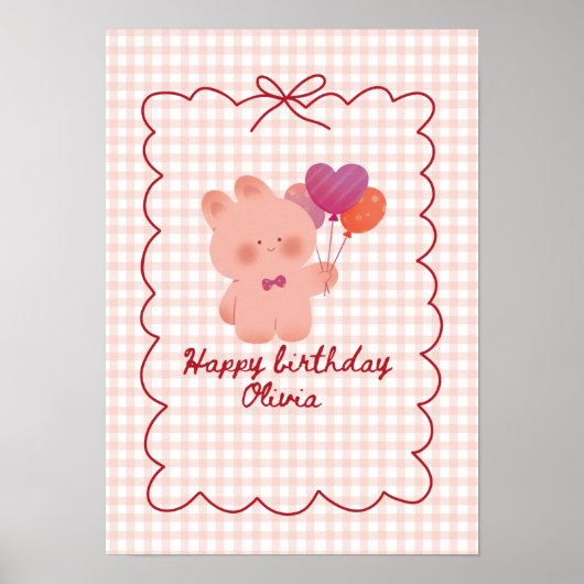 ピンクのテディベアの誕生日ポスター ポスター (正面)