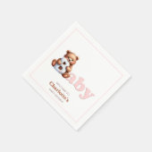 ピンクのテディベアの赤ちゃんお披露目会 スタンダードカクテルナプキン (角)