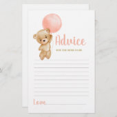 ピンクのテディベアアドバイスのためにママはカードになる (正面/裏面)