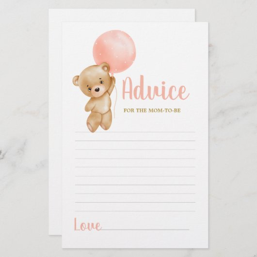 ピンクのテディベアアドバイスのためにママはカードになる (正面/裏面)