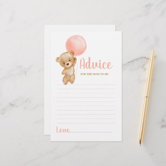 ピンクのテディベアアドバイスのためにママはカードになる (正面/裏面インサイチュ)