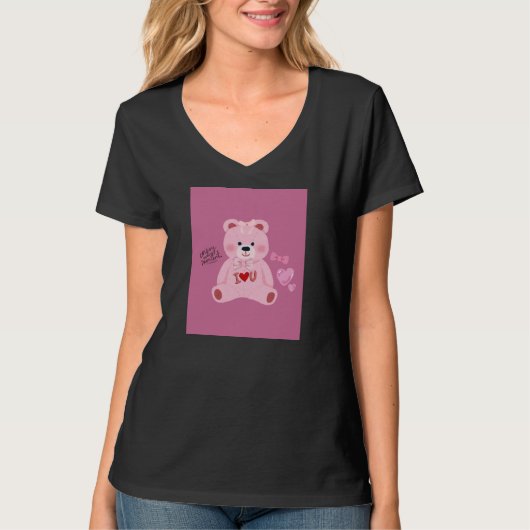 ピンクのテディベアデザイン Tシャツ (正面)