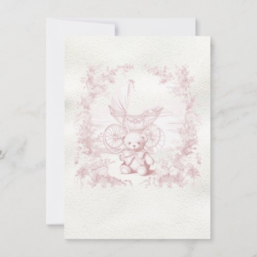 ピンクのテディベアトイルウォーター色のベビーシャワー 招待状 (裏面)