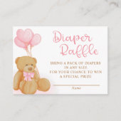 ピンクのテディベアバルーンおむつラッフル エンクロージャーカード (正面)