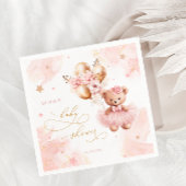 ピンクのテディベアバルーンビー待ちベイビーシャワー スタンダードカクテルナプキン