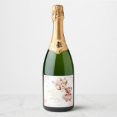 ピンクのテディベアバルーンビー待ちベイビーシャワー スパークリングワインラベル (正面)