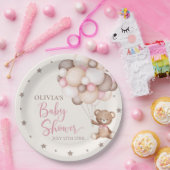 ピンクのテディベアバルーンビー待ちベイビーシャワー ペーパープレート (パーティー)