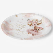 ピンクのテディベアバルーンビー待ちベイビーシャワー ペーパープレート (アングル)