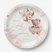 ピンクのテディベアバルーンビー待ちベイビーシャワー ペーパープレート (正面)
