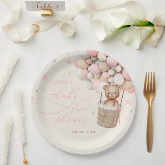 ピンクのテディベアバルーンビー待ちベイビーシャワー ペーパープレート (ウェディング)