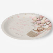 ピンクのテディベアバルーンビー待ちベイビーシャワー ペーパープレート (アングル)