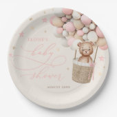 ピンクのテディベアバルーンビー待ちベイビーシャワー ペーパープレート (正面)