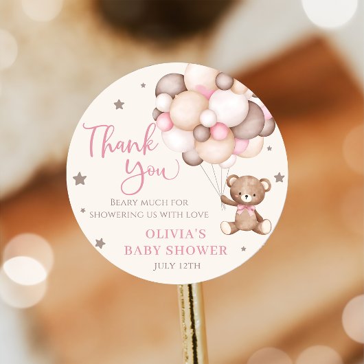 ピンクのテディベアバルーンビー待ちベイビーシャワー ラウンドシール