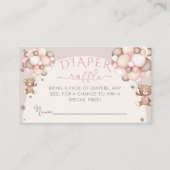 ピンクのテディベアバルーンベビーシャワーおむつラッフル エンクロージャーカード (正面)