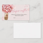 ピンクのテディベアバルーンベビーシャワーおむつラッフル エンクロージャーカード (正面/裏面)