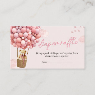 ピンクのテディベアバルーンベビーシャワーおむつラッフル エンクロージャーカード