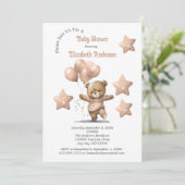 ピンクのテディベアバルーン星女の子ベビーシャワー 招待状 (スタンド正面)