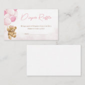 ピンクのテディベアバルーン赤ちゃんシャワーおむつラッフル エンクロージャーカード (正面/裏面)