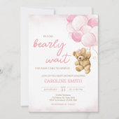 ピンクのテディベアバルーン赤ちゃんシャワー 招待状 (正面)