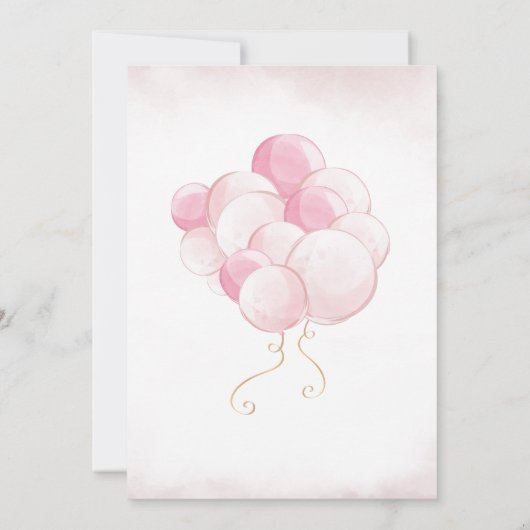 ピンクのテディベアバルーン赤ちゃんシャワー 招待状 (裏面)