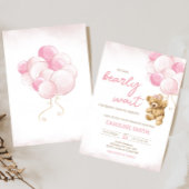 ピンクのテディベアバルーン赤ちゃんシャワー 招待状