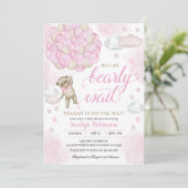 ピンクのテディベアバルーン赤ちゃんシャワー 招待状 (スタンド正面)