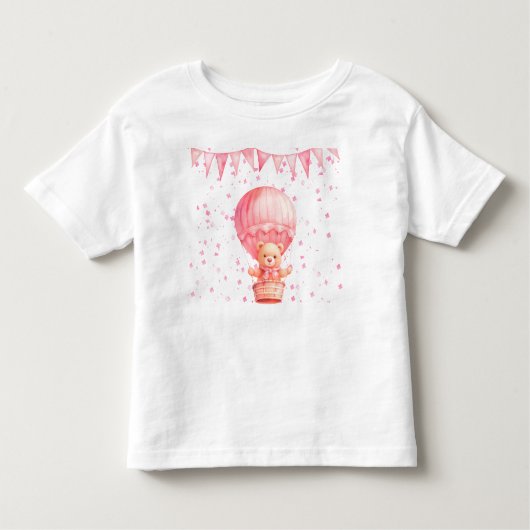 ピンクのテディベアバルーン トドラーTシャツ (正面)