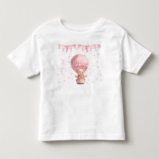 ピンクのテディベアバルーン トドラーTシャツ (正面)
