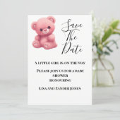 ピンクのテディベアベイビーシャワー　保存日付 招待状 (スタンド正面)