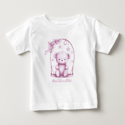 ピンクのテディベアベイビーTシャツ ベビーTシャツ (正面)