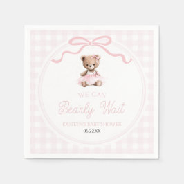 ピンクのテディベアベビーシャワー We Can Bearly Wait スタンダードカクテルナプキン