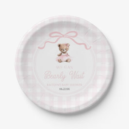 ピンクのテディベアベビーシャワー We Can Bearly Wait ペーパープレート