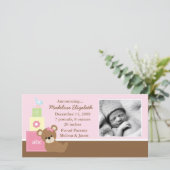 ピンクのテディベア写真誕生のお知らせ 案内状 (スタンド正面)