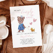 ピンクのテディベア心待ち赤ちゃんシャワー 招待状