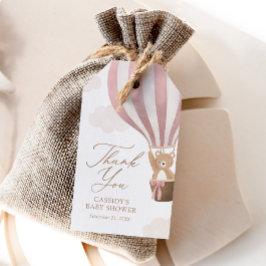 ピンクのテディベア熱い空気バルーンベビーシャワー ギフトタグ