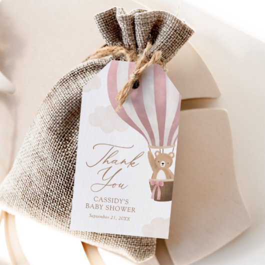 ピンクのテディベア熱い空気バルーンベビーシャワー ギフトタグ