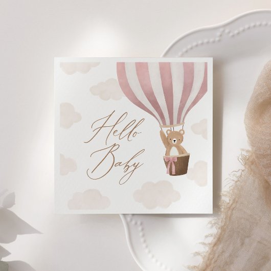 ピンクのテディベア熱い空気バルーンベビーシャワー スタンダードカクテルナプキン