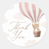 ピンクのテディベア熱い空気バルーンベビーシャワー ラウンドシール (正面)