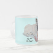 ピンクのテディベア犬のポートレートアートのある秋田 フロストグラスマグカップ (正面左)