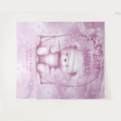 ピンクのテディベア背景 タペストリー (正面(横))