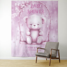 ピンクのテディベア背景 タペストリー