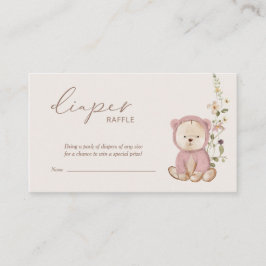 ピンクのテディベア赤ちゃんシャワーおむつラッフル エンクロージャーカード
