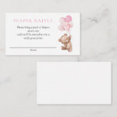 ピンクのテディベア赤ちゃんシャワーおむつラッフル エンクロージャーカード (正面/裏面)