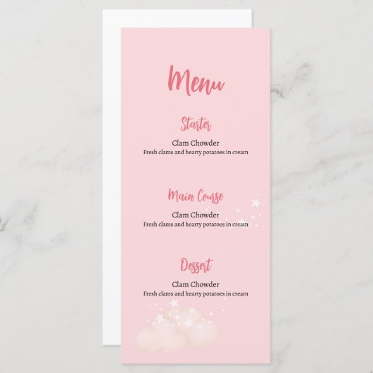 ピンクのテディベア赤ちゃんシャワーのメニューカード メニュー (正面/裏面)