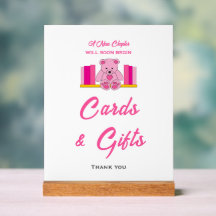 ピンクのテディベア赤ちゃんシャワーカード&ギフトサイン