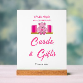 ピンクのテディベア赤ちゃんシャワーカード&ギフトサイン アクリルサイン